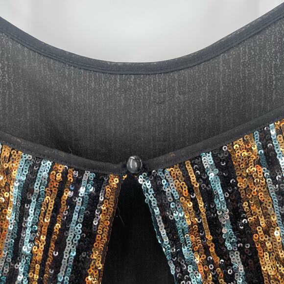 SAY WHAT? Sequin Tank Size Medium Stripe Button Back Tie Straps Open Back Party - Picture 8 of 14